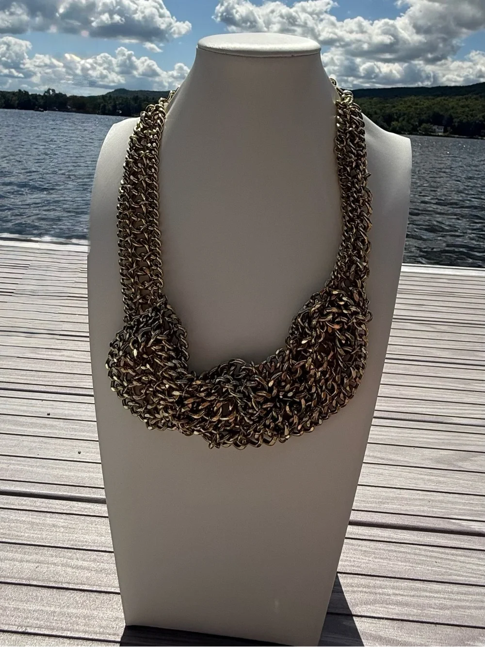 Vintage Chunky Multi-Strand Chain Statement Necklace Bib Draped Collar